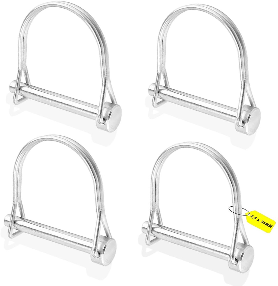 Set van 4 vouwpennen voor buis, 4,5 x 35 mm, D-vormige veiligheidspen, veerstalen veiligheidsbouten met borgpen voor boerderijaanhanger