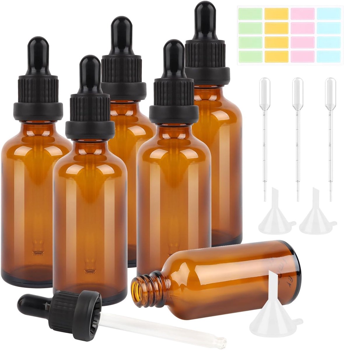 6 stuks pipetflessen, 50 ml, bruine druppelflessen, glazen flessen