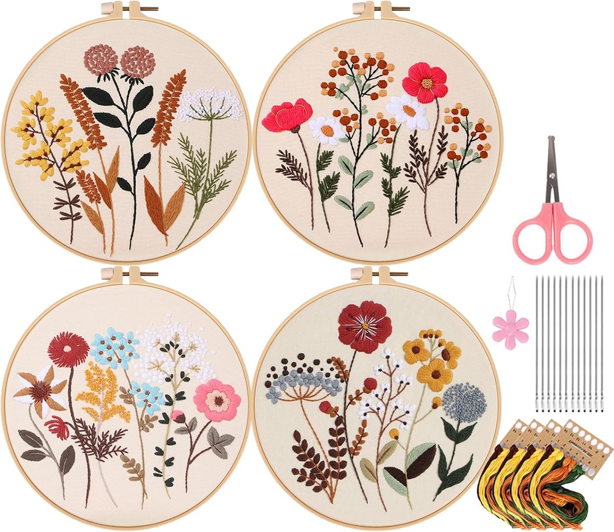 Embroidery Kit Beginners - 4 Pre-Printed Patterns Video Tutorials