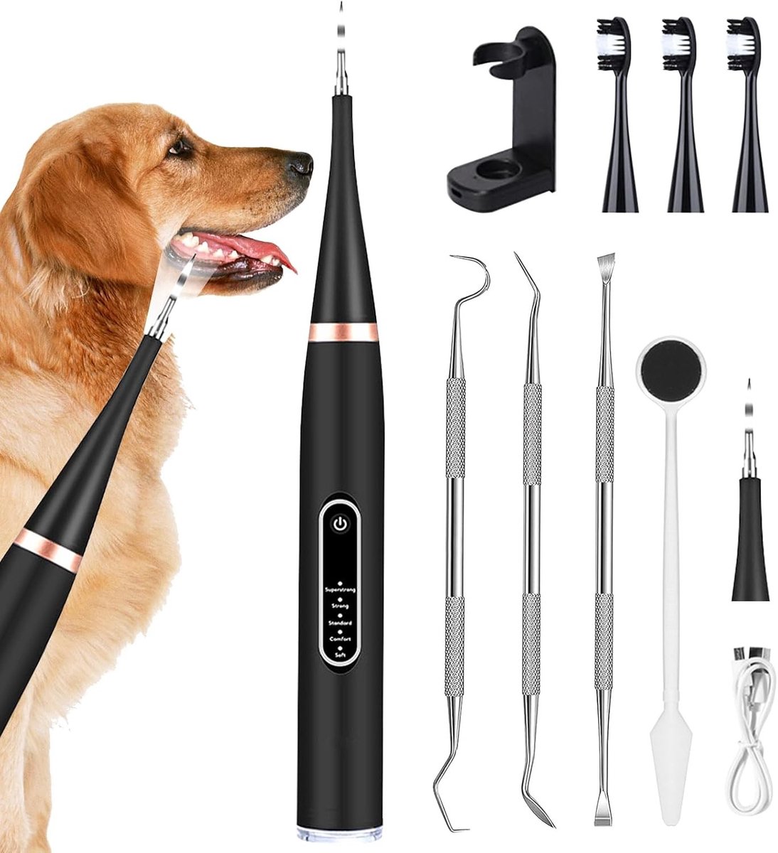 Tandplak en tandsteen verwijderingsset voor honden met LED-verlichting en gebruiksvriendelijke accessoires
