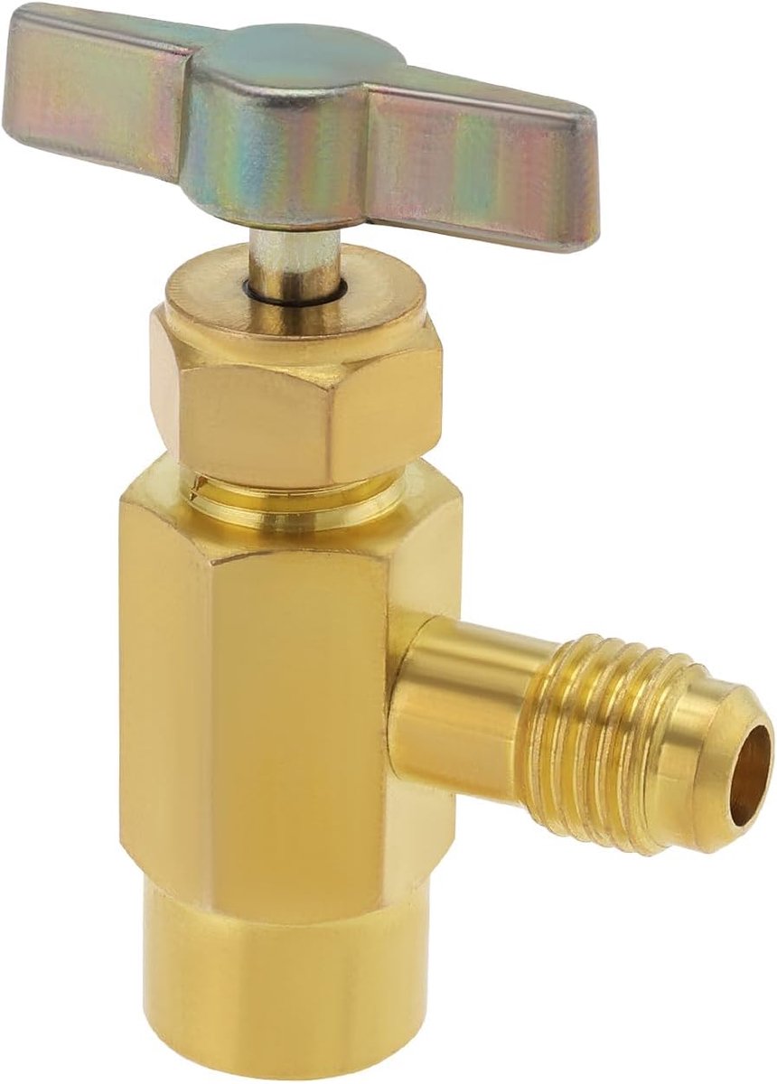 Koelmiddelklep Flessenopener Messing 11 mm vrouwelijk schroefdraad naar 6,35 mm SAE mannelijk schroefdraad Zelfafsluitende Bliktap Adapter voor Airconditioning Koelmiddel