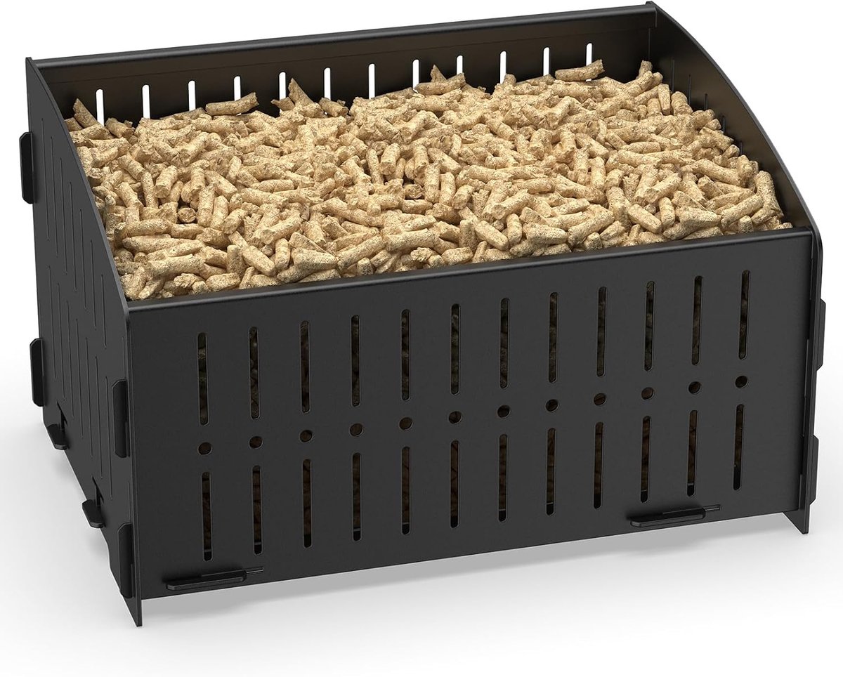 Pelletmand voor open haard, 28 x 20 x 17 cm, bruin ijzeren mand, geschikt voor meer pellets, geventileerd ontwerp, compatibel met standaard pellets