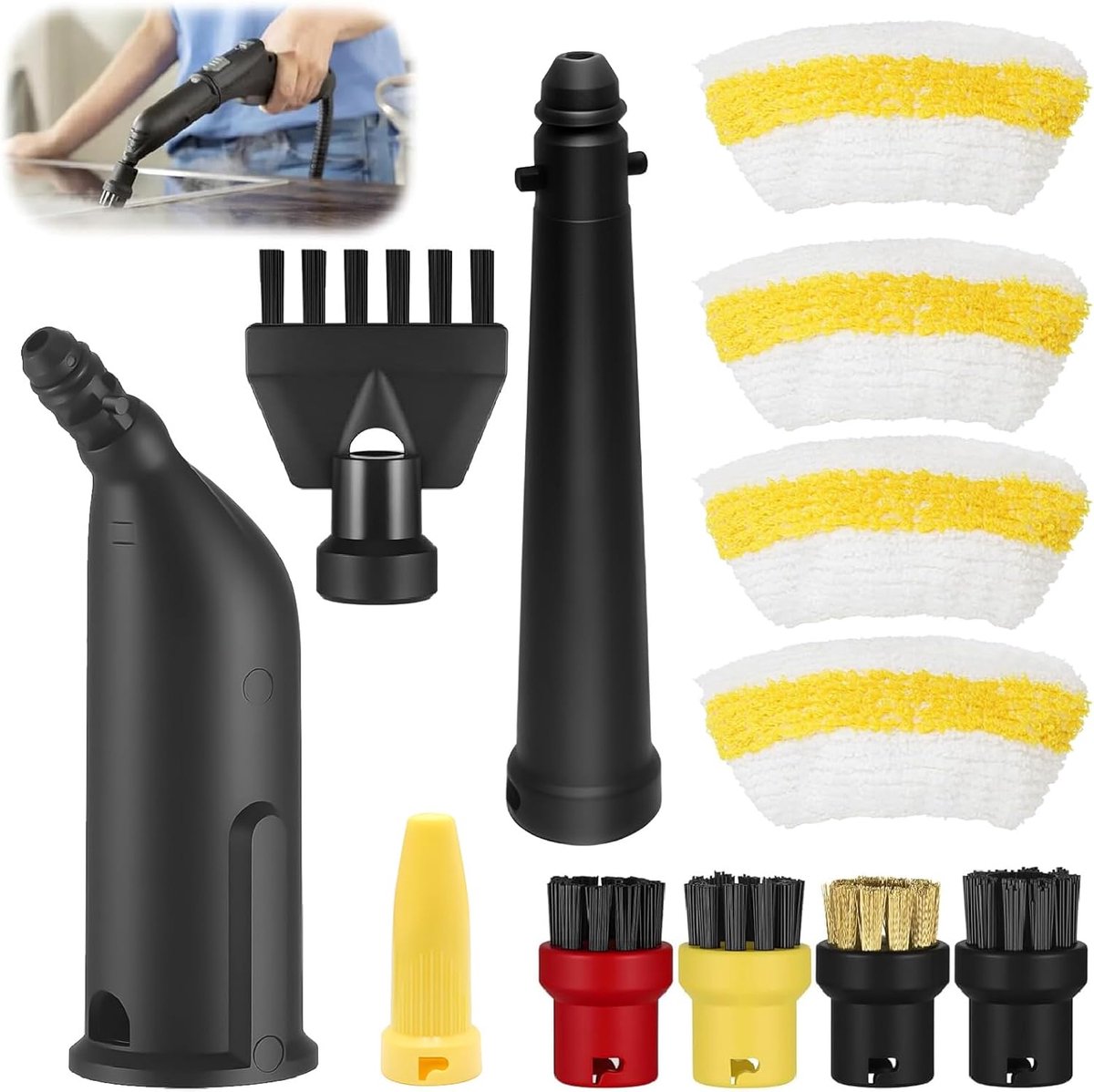 accessoires voor Kärcher Easyfix SC1 SC2 SC3 SC4, handmondstuk reserveonderdelen set incl. verlengd mondstuk, ronde borstel, voegenborstel, microvezeldoeken, schraper voor Kärcher