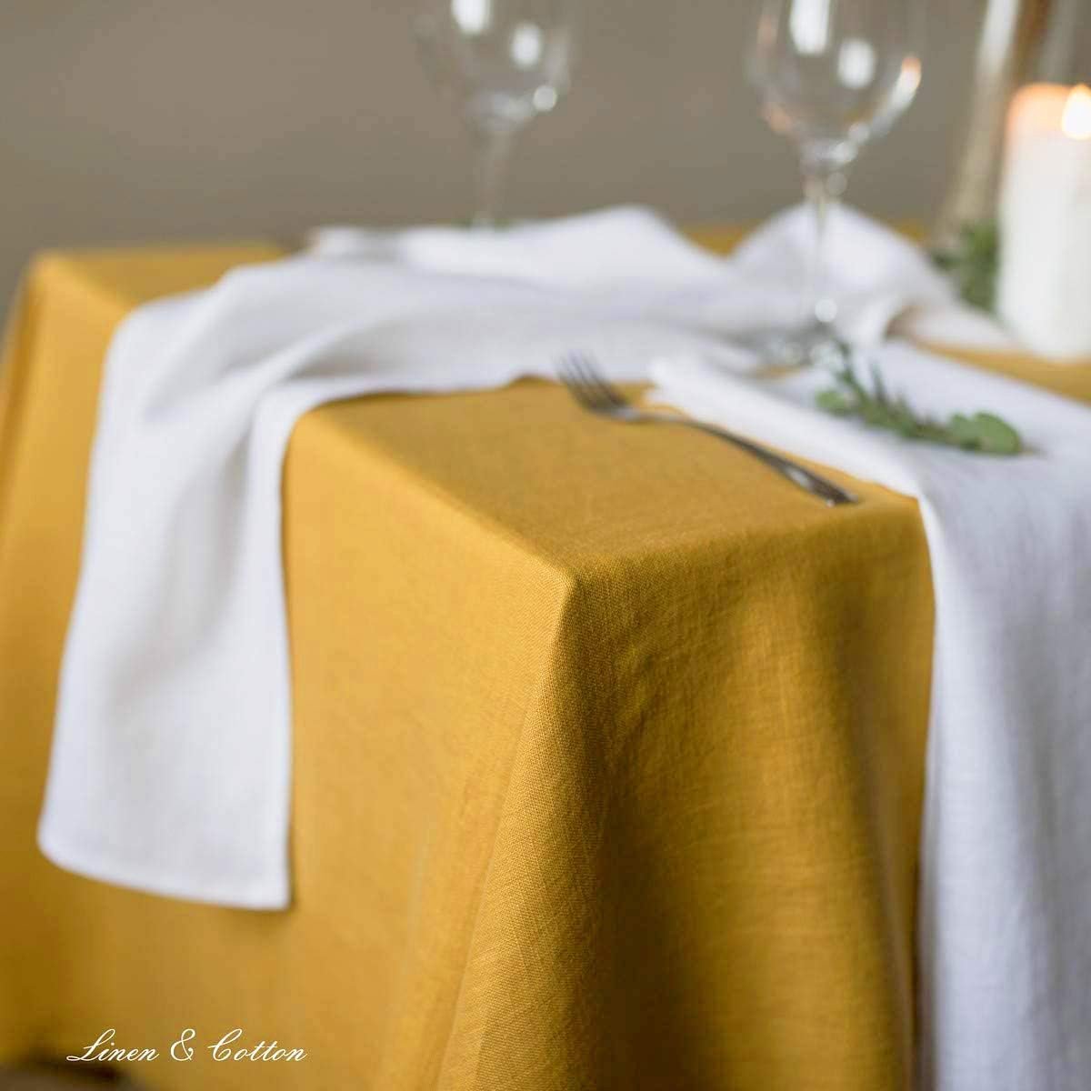 SnelShoppen - Tafellaken 100 x 100 cm Mustard Geel - 100% Linnen, Luxe Tafelkleed voor Keuken, Diner, Feest, Koffietafel, Hygge Stijl