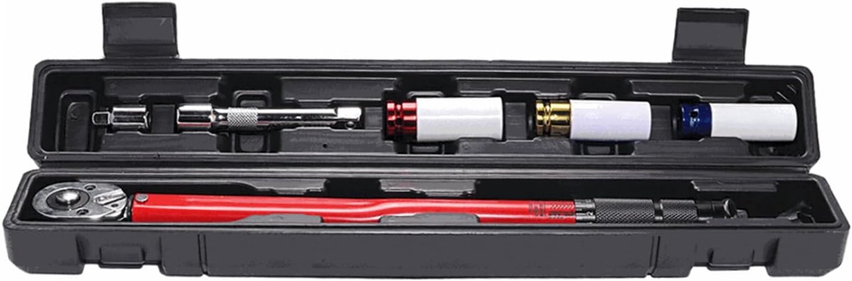 SnelShoppen - 6-delige momentsleutel set 20-210 Nm, ratelkop 72 tanden 1/2 inch voor wielen en bougies, hoge precisie en duurzaamheid