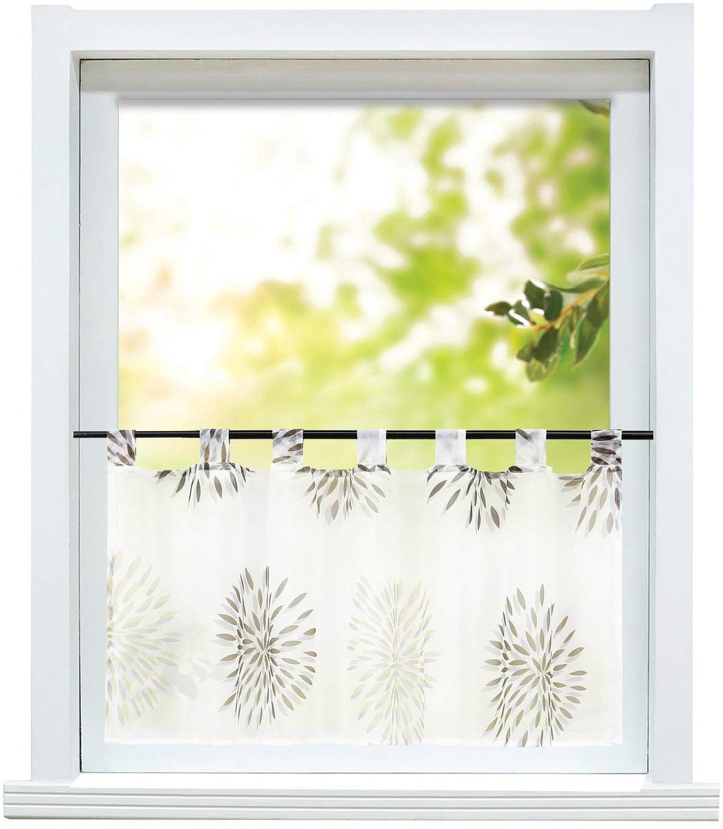Omgoods - Modern Keukengordijn met Lussen - Transparant in Bruin, 140x60 cm