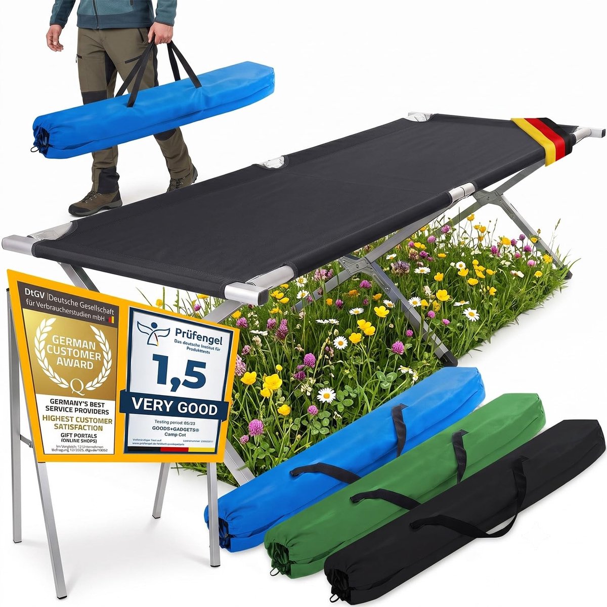Omgoods - Vouwbare Aluminium Campingbed - Ideaal als Gastbed - Lichtgewicht en Compact