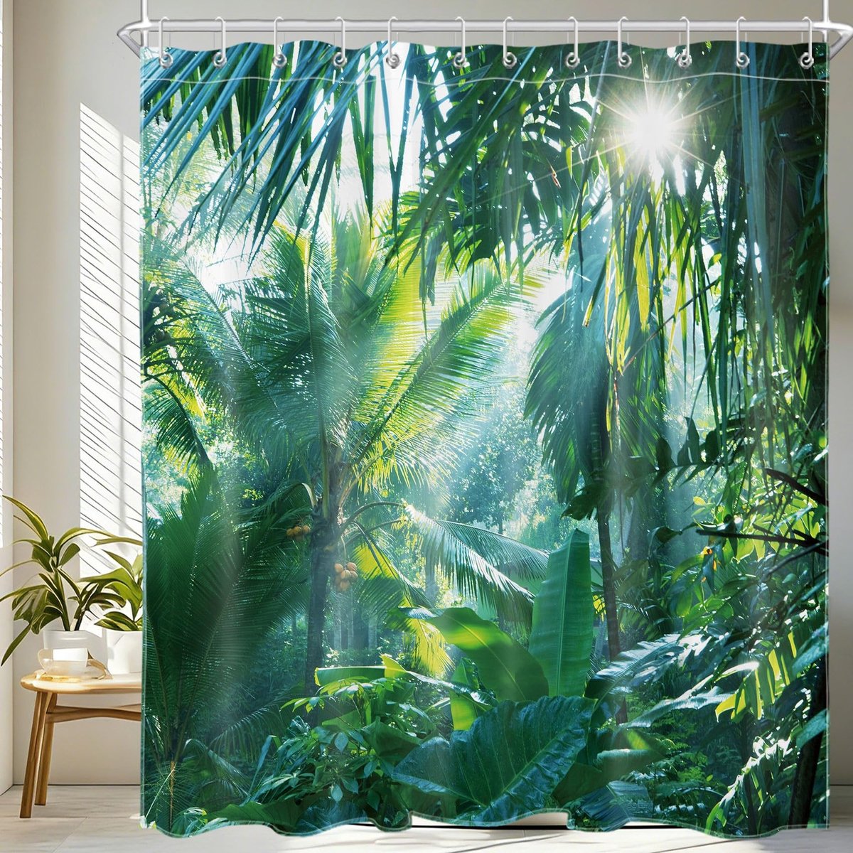 Omgoods - Tropisch Douchegordijn met Groene Bladeren 150 x 180 cm