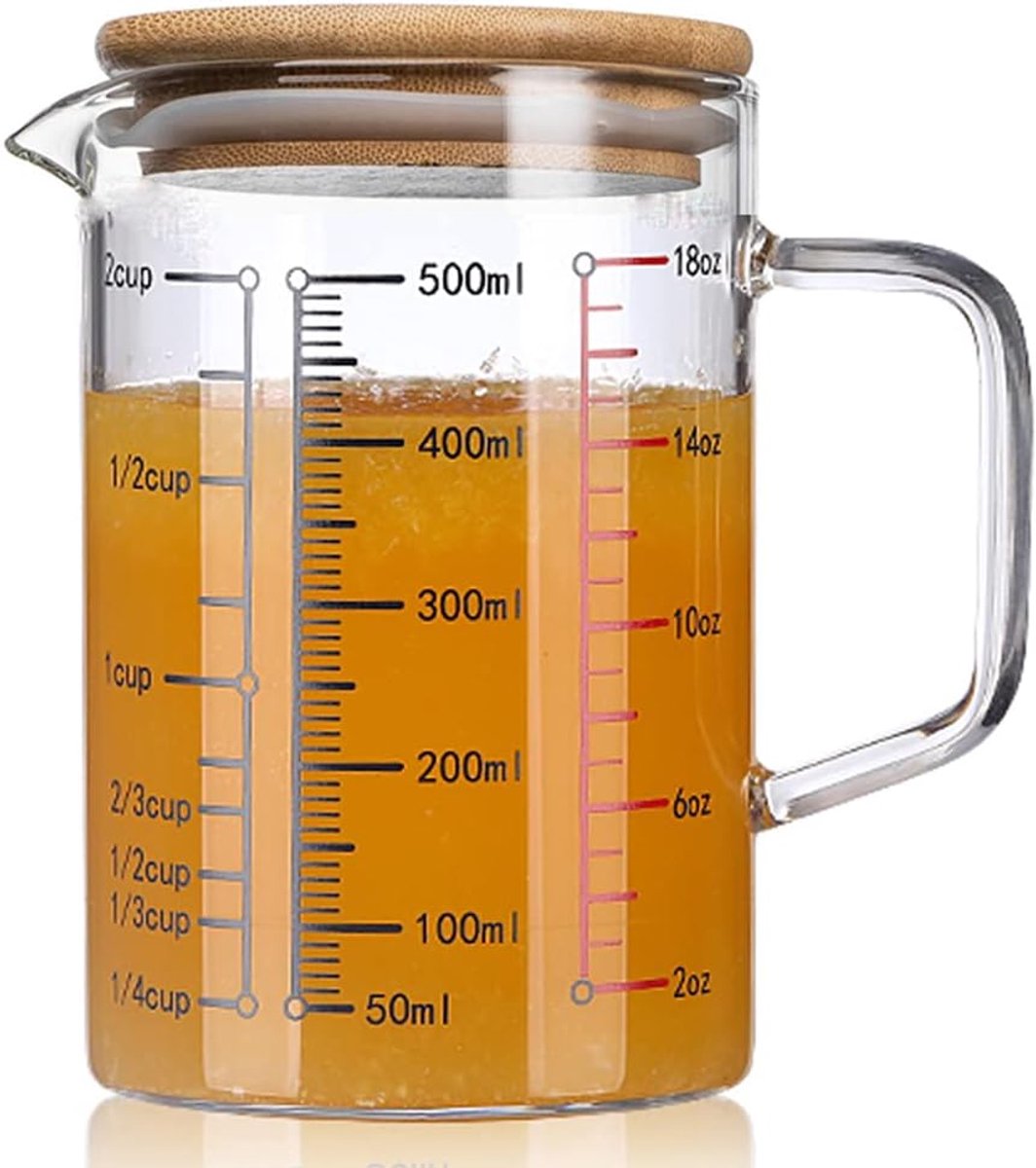 SnelShoppen - Glas Maatbeker met Deksel, Multifunctionele Keuken Kom 500ml - Makkelijk Aflezen, Breed Opening, Perfect voor Koken en Bakken