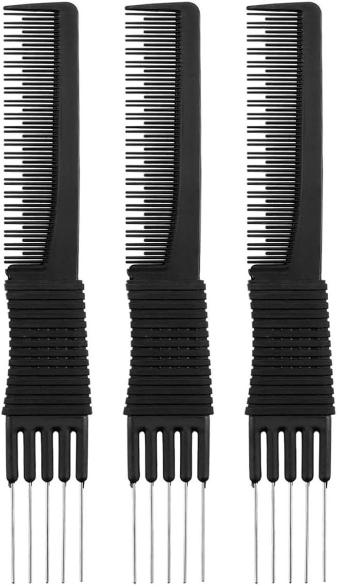 Haarkam Set - Stylingkam Kapperskam - Haar Stylen - Antistatisch Koolstofvezel - 3 stuks - Zwart