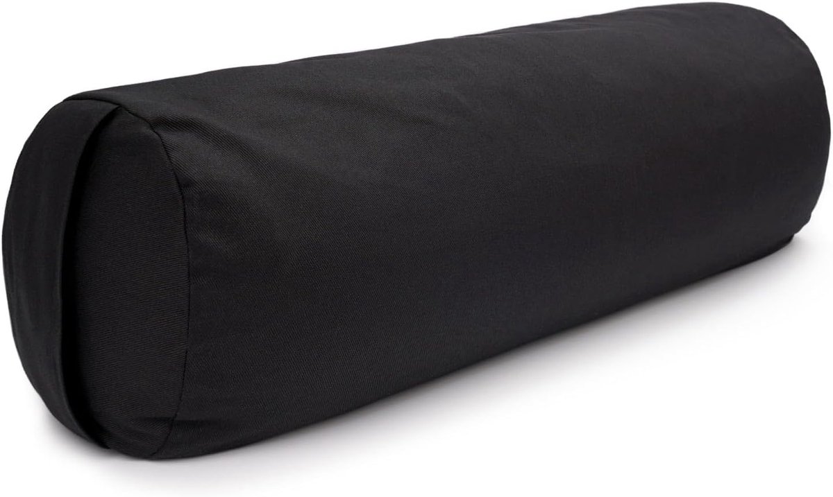 SnelShoppen - Yogabolster voor Yin-Yoga Ø22 cm, Bio-Dinkelspeltz vulling, Wasbaar 100% Katoenen Hoes, Zwart, Ideaal voor Pilates en Restorative Yoga