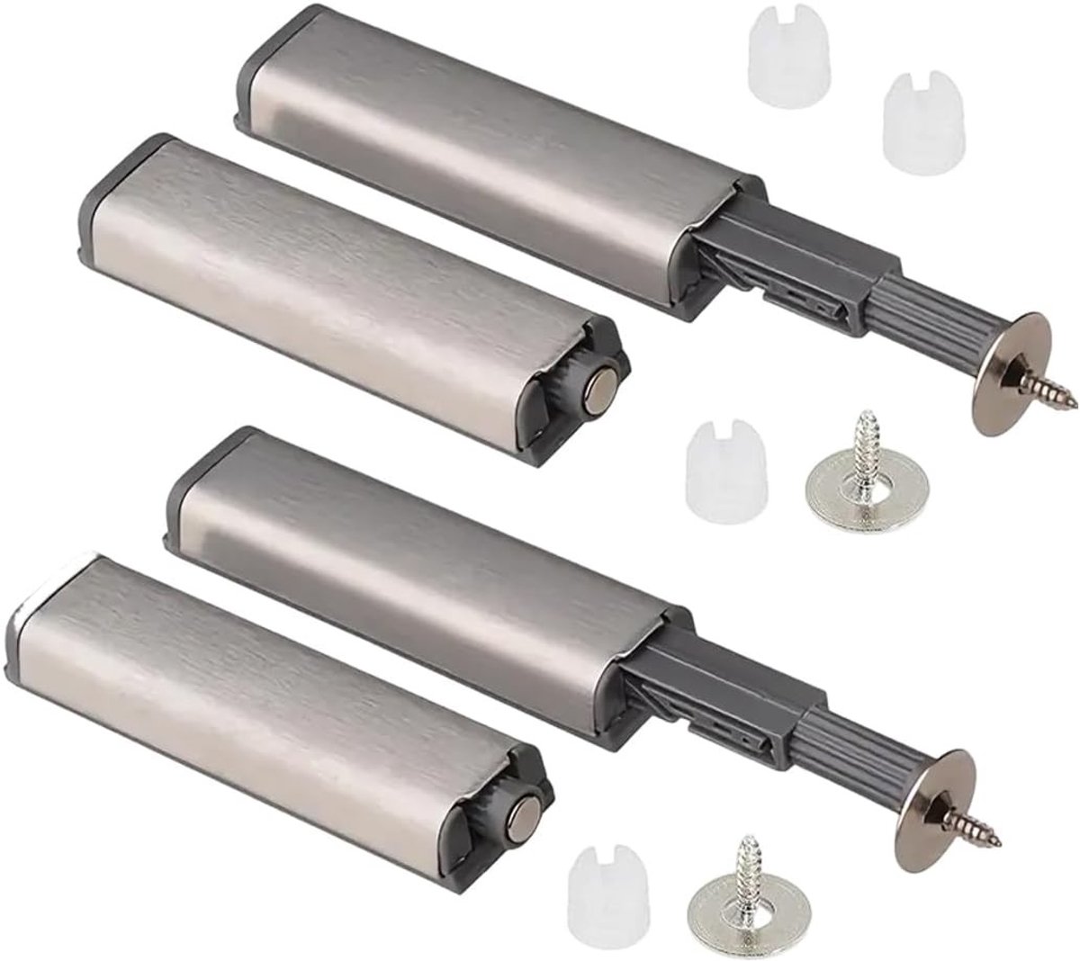 Push To Open deuropeners - 4 stuks kastdeuropeners voor meubels en laden, zilver, eenvoudig te installeren, modern design