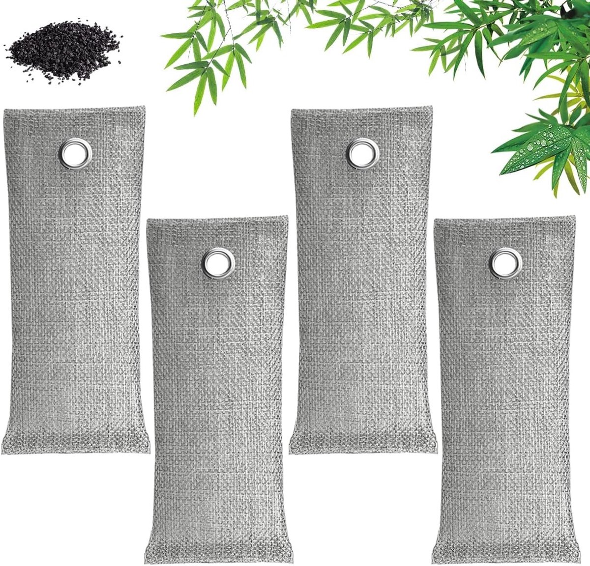 4 Stuks Luchtzuiverende Zakjes van Bamboe, 16.8 X 7 cm/75 g | Herbruikbare Actieve Houtskoolzakjes voor Kasten, Schoenen en Auto's