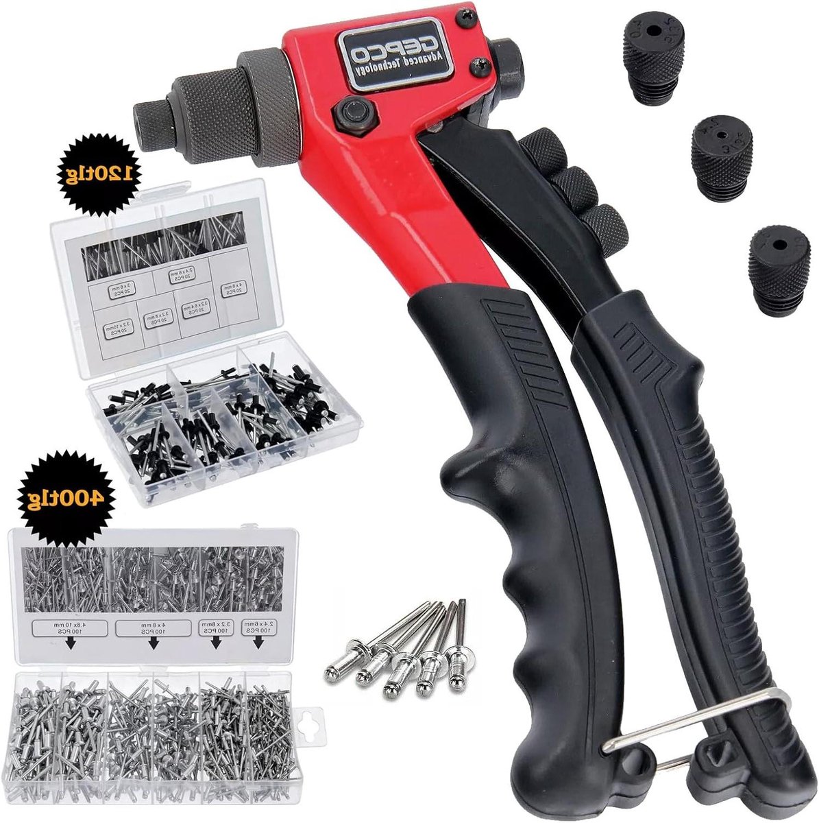 Blindklinktang Set - Popnageltang Klinktang - Metaal Verbindingen Maken - Professionele Kwaliteit - 520 Stuks - Zwart