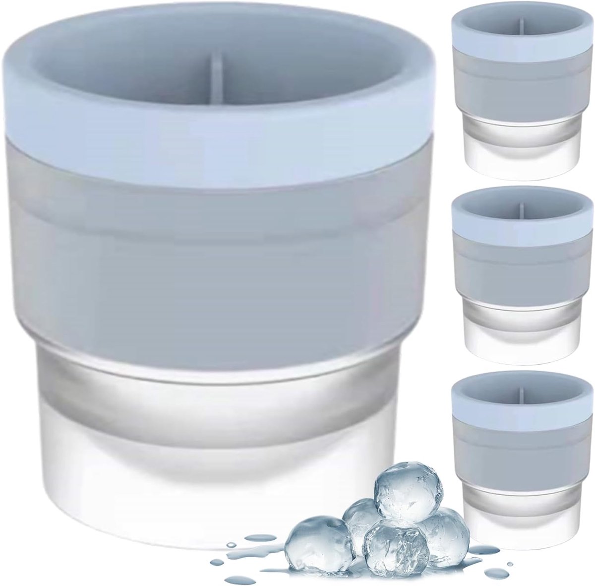 KZQ IJsblokjesset - 4-delige siliconen bolvormige ijsvormen - Herbruikbare ronde ijsvormen met deksels - Geschikt voor whisky, cocktails, sappen en feestjes - 6 cm diameter, BPA-vrij - Blauw