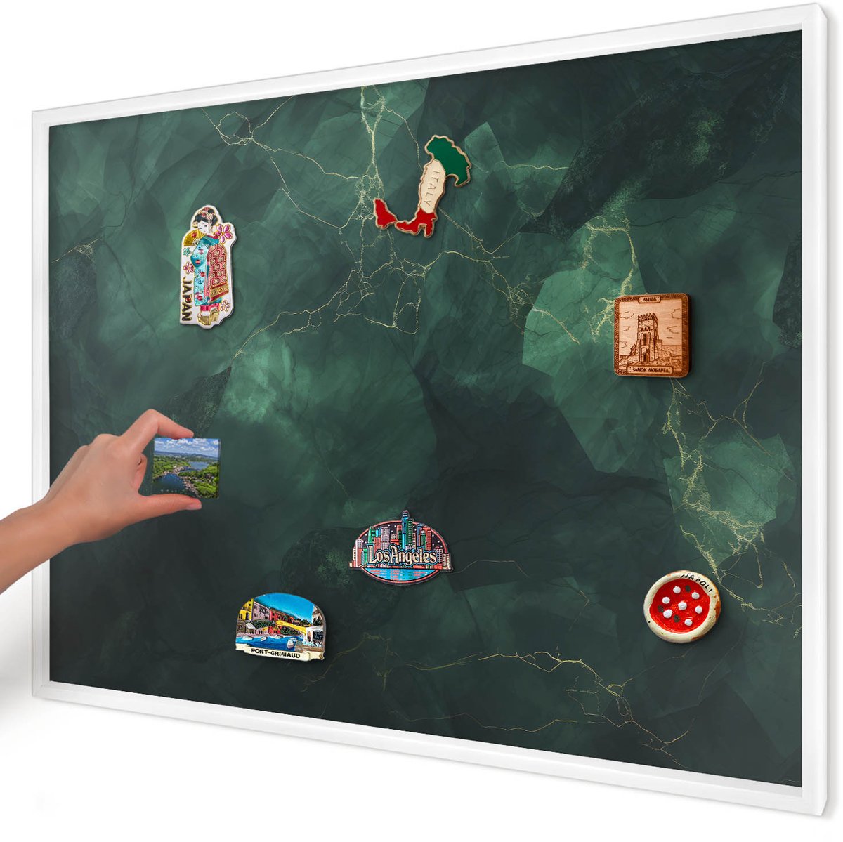 Artprintcave Donkergroen Magneetbord mit Witte Lijst - 100x70 cm - Groene Diepte Magneetbord Voor Keuken - Abstract Wandbord Magnetisch - Abstractie