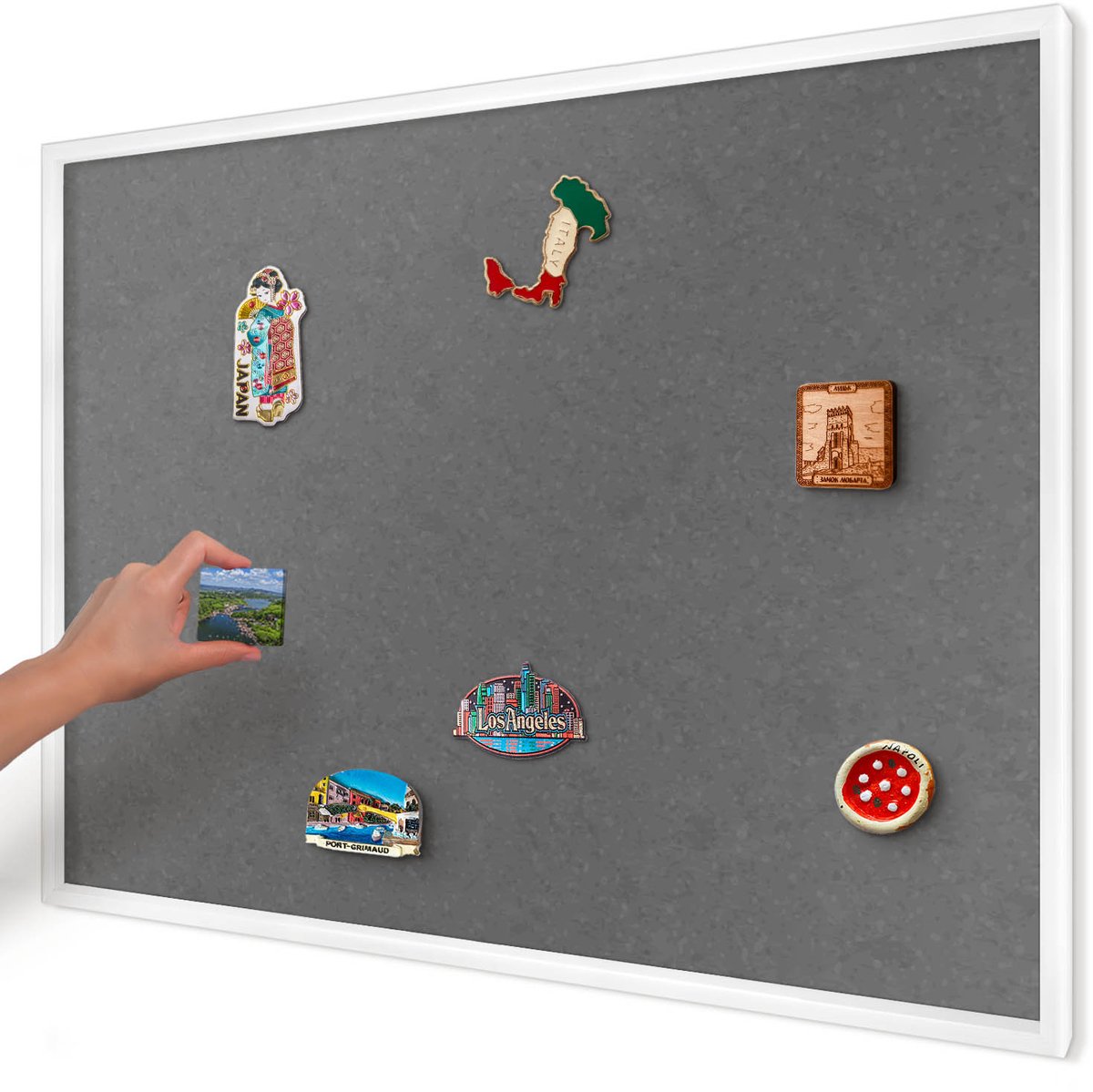 Artprintcave Grijs Magneetbord mit Witte Lijst - 100x70 cm - Grijze Textuur Memobord Keuken - Minimalist Magneet Bord mit Frame - Texturen