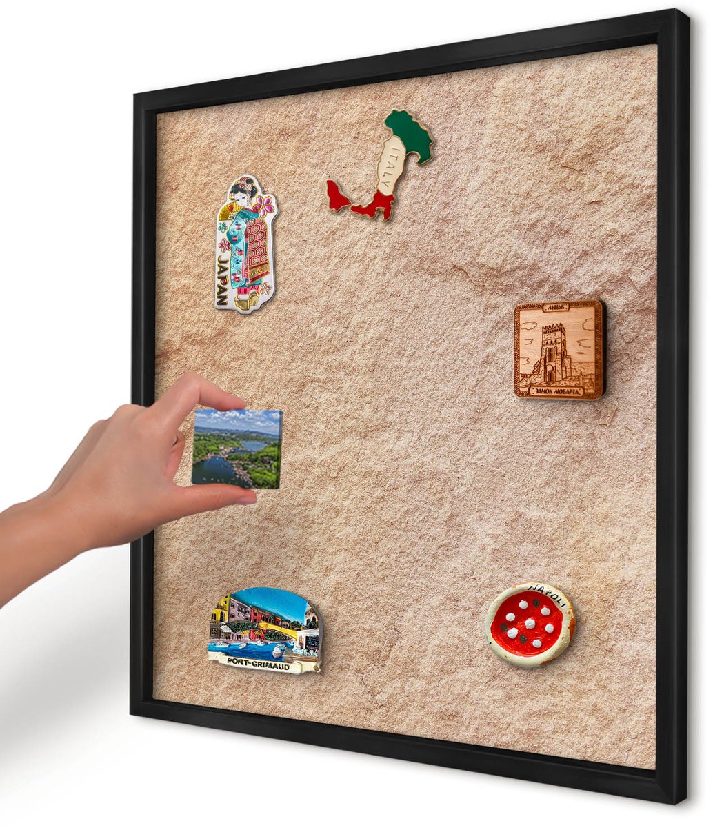 Artprintcave Bruin Magneetbord mit Zwart Frame - 50x50 cm - Steenstructuur Magneetbord Voor Keuken - Rustiek Bord Voor Magneten - Texturen