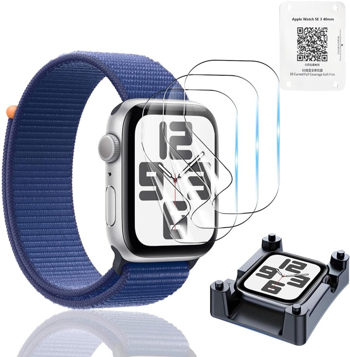 Beschermfolie voor Apple Watch SE 3 40 mm, [niet-pantserbescherming glas], 3 stuks helder HD zachte hydrogelfolie, luchtbelvrij, krasbestendig, full cover displaybeschermfolie voor Apple