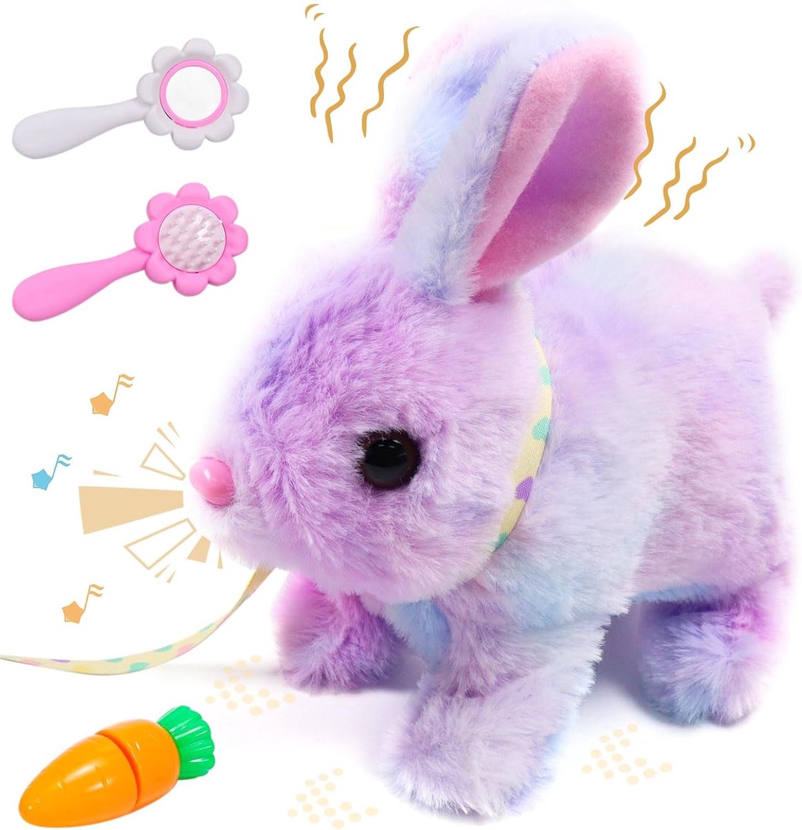 Elektrisch interactief konijn, realistisch geluid, zwaaiende oren, toelopende neus, 18 cm, pluche speelgoed voor jongens en meisjes