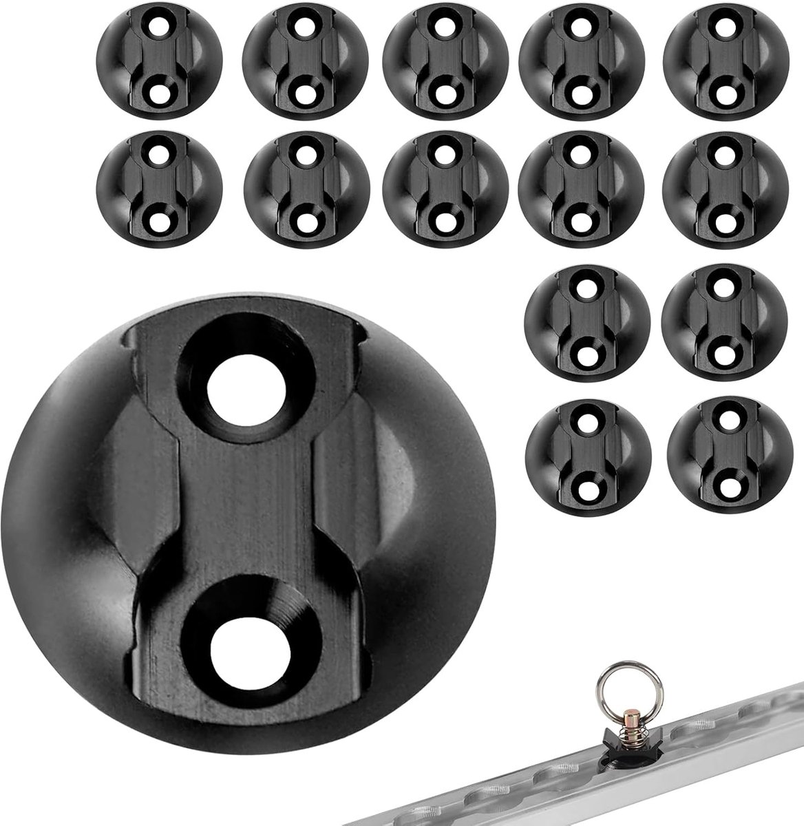 15 stuks Airlinerail bevestigingspunt: Ronde vrachtbeveiliging, Airlinerail accessoires, voor vliegtuigen, campers, bestelwagens, ambulances Zwart