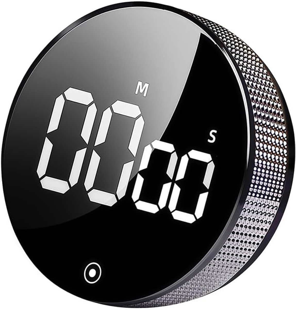 keukentimer, magnetisch, eierwekker met LED-display, aftellen en optellen, korte tijdwekker voor koken, bakken, fitness, leren, luid alarm, zwart, kunststof, rond, 1 stuk