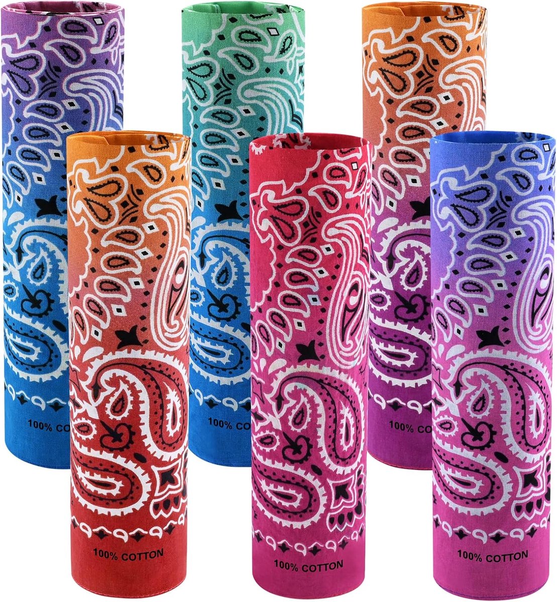 6 Pack 100% Katoen Bandana Paisley Bandanas Hoofd Ccarf Hoofdband Halsdoek Sjaal Zakdoek voor Vrouwen Mannen