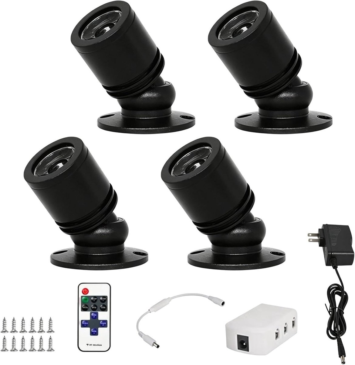 Set van 4 led-spots, warmwit, 3000 K, meubelverlichting, tafelverlichting, accentverlichting, mini-ledspots, 360 graden draaibaar, 1 W, kleine spots met afstandsbediening