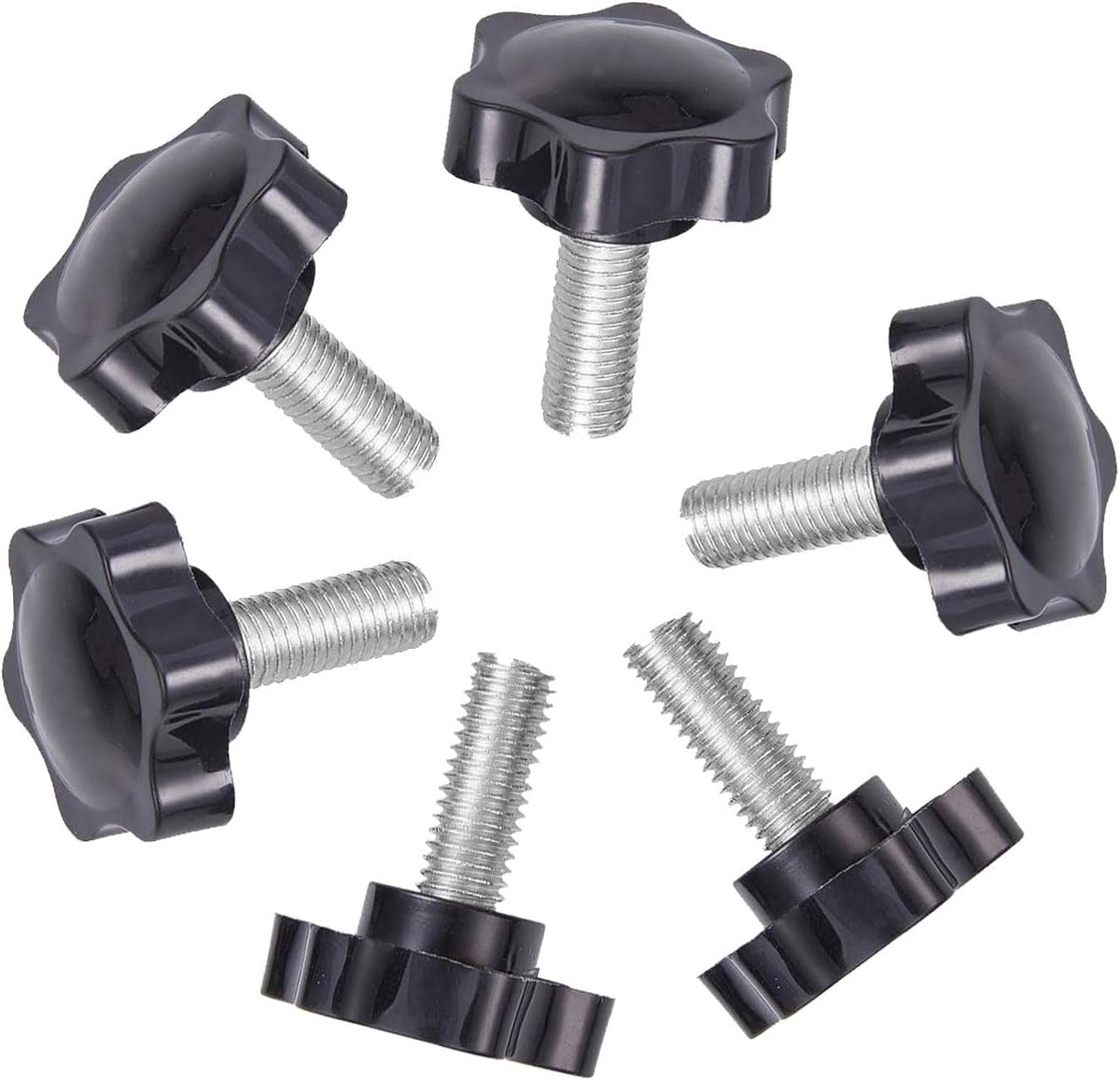 Duimschroef, 6 STUKS M10x25mm Stervormige Kop Schroefdraad Gekartelde Duimschroef Grip Knoppen Klemschroef voor Machines Vergrendeling