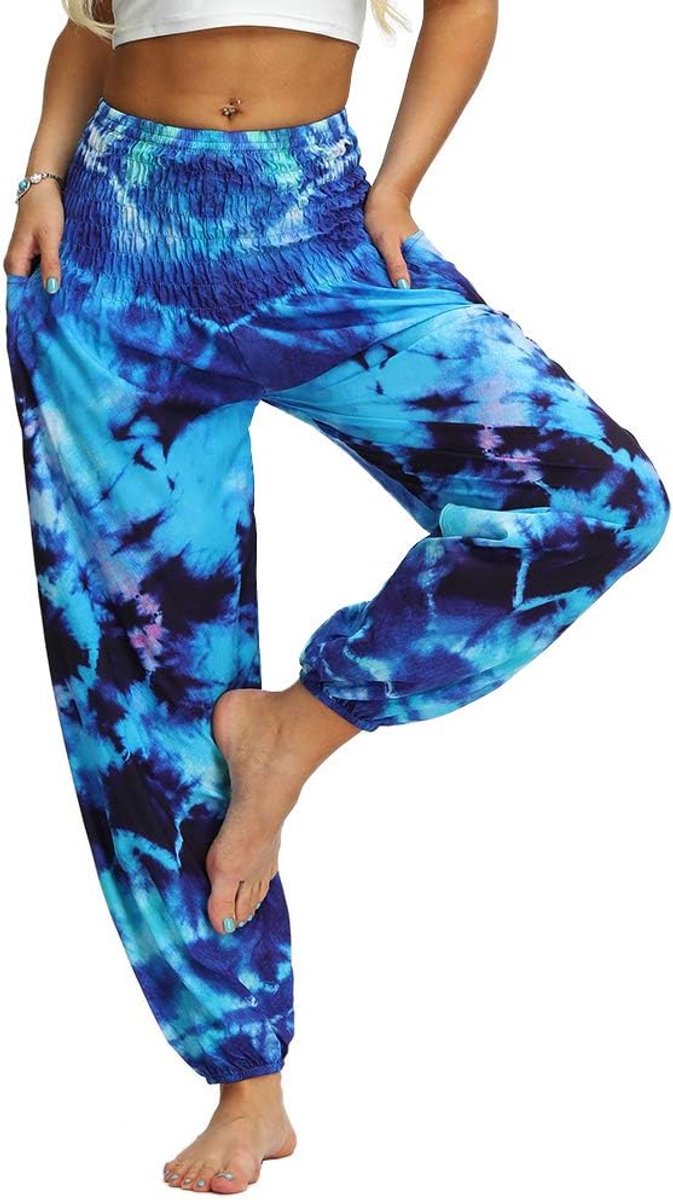hippe harembroek voor dames met zakken, yogabroek, blauw (a), Eén maat