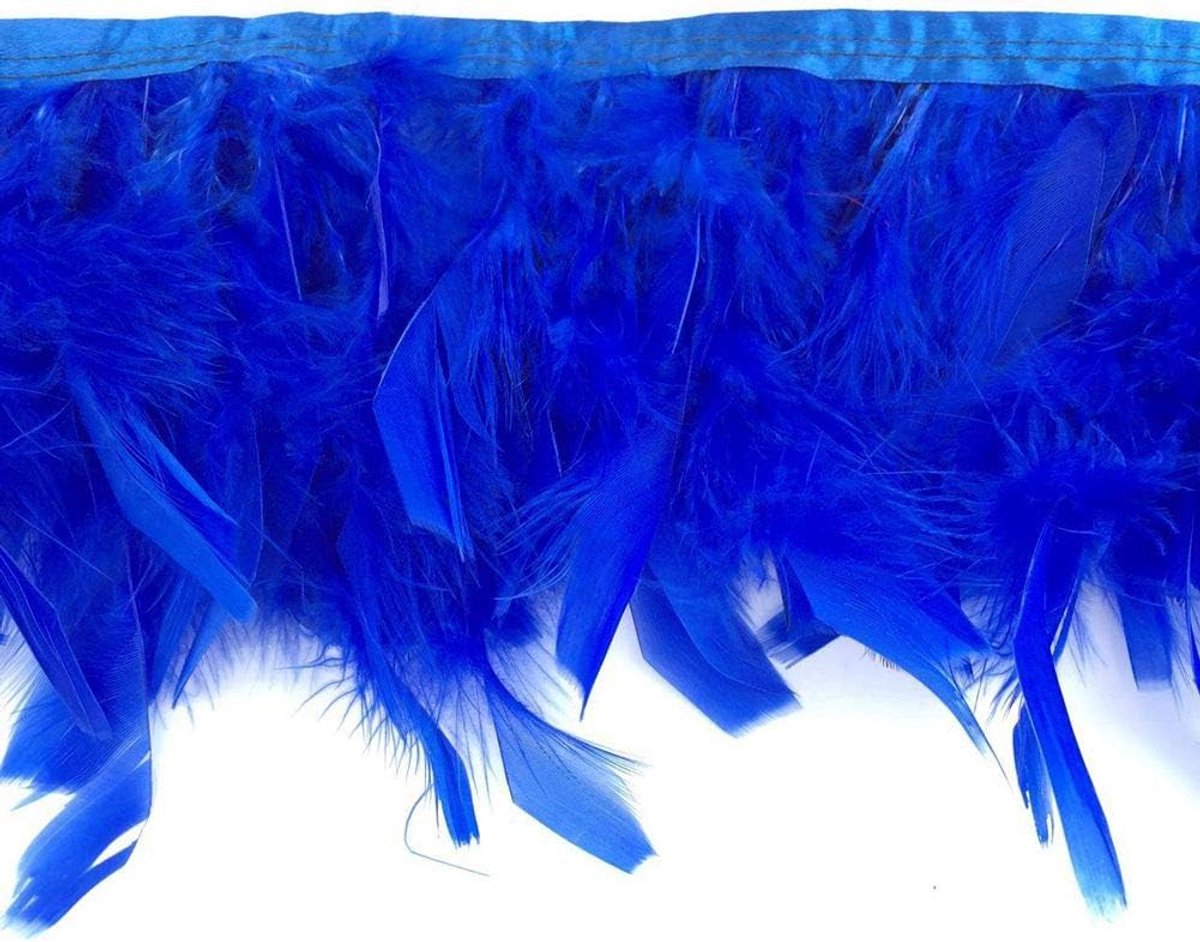Kalkoenveren franjes voor feest, trouwjurk, naaien, knutselen, kostuums, decoratie, pakket van 2 meter (koningsblauw)