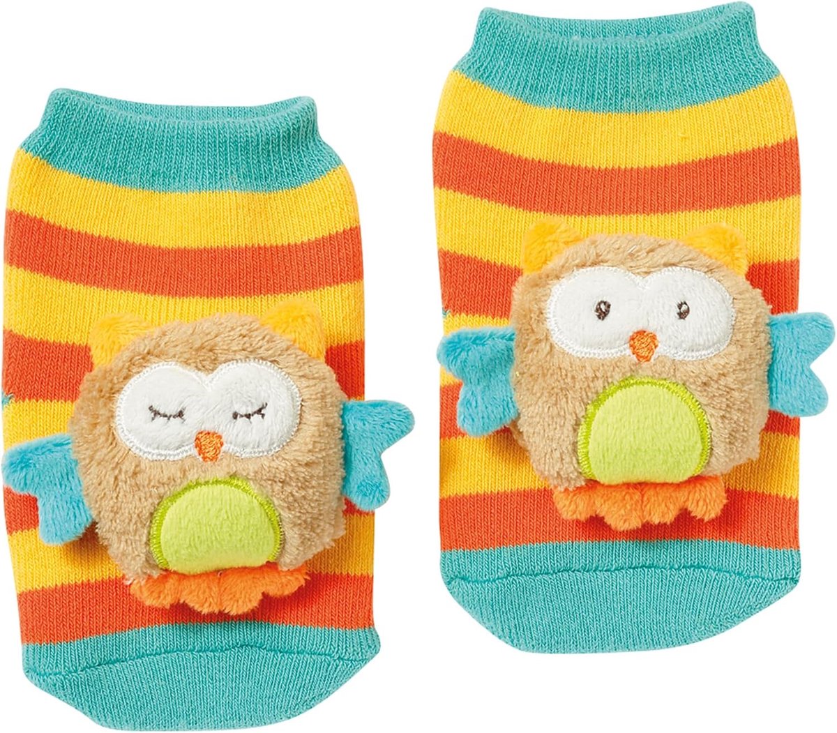 Rasselsocken Baby Eule – Babysocken mit Rassel Funktion – Socken zur Förderung der Motorik – Babykleidung optimal als Erstlingssöckchen – Lernspielzeug für Babys & Kinder von 0-12 Monaten