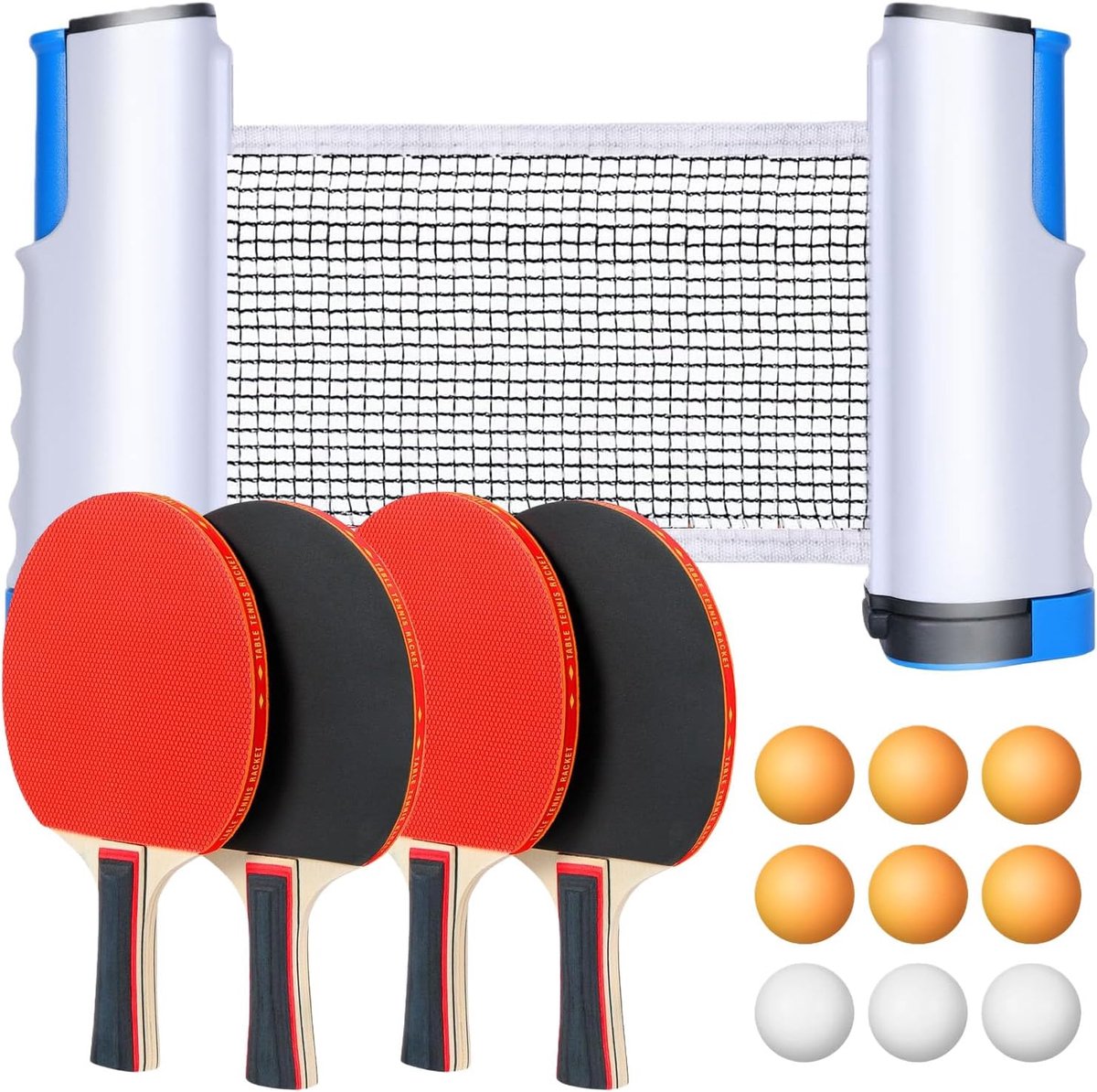 SnelShoppen - Table tennis set met 2 tafeltennisbatjes, 3 pingpongballen, draagtas, ideaal voor beginners, gevorderden, gezinnen en professionals