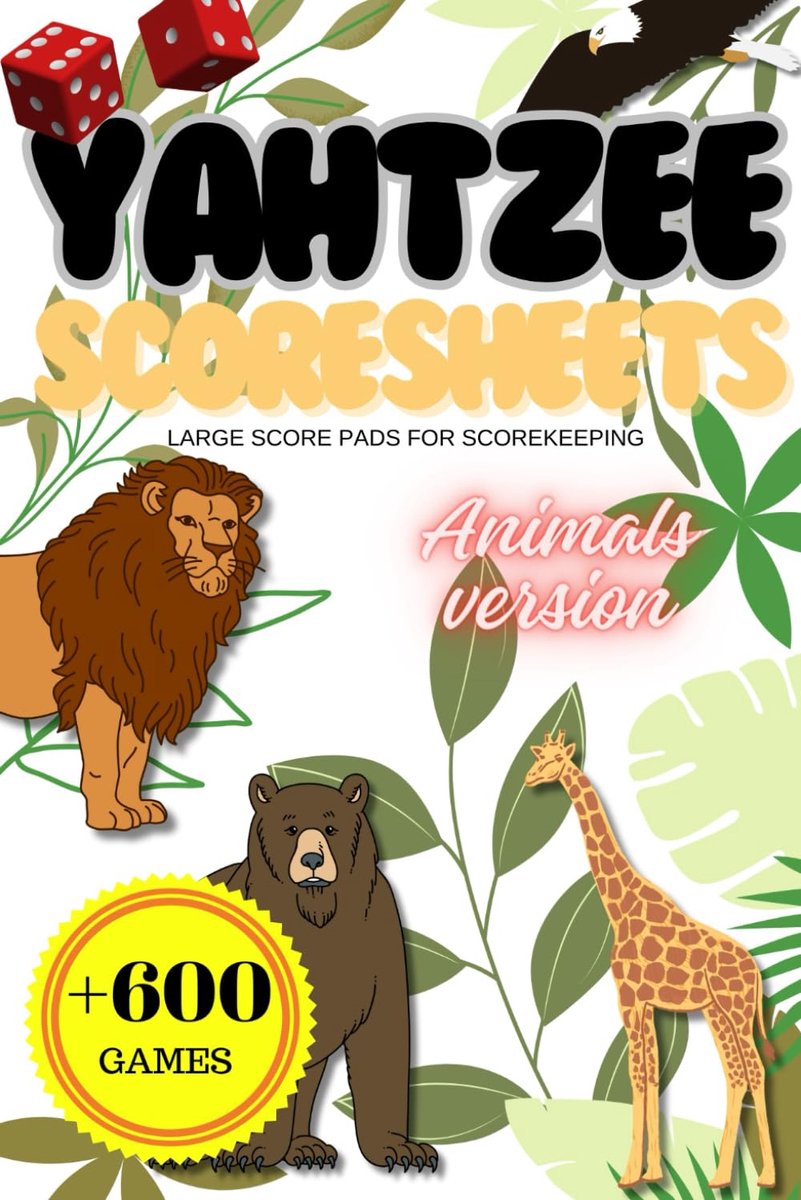 Yahtzee scorebladen - grote print - dierenversie - 600+ scoregames - ShopVlot