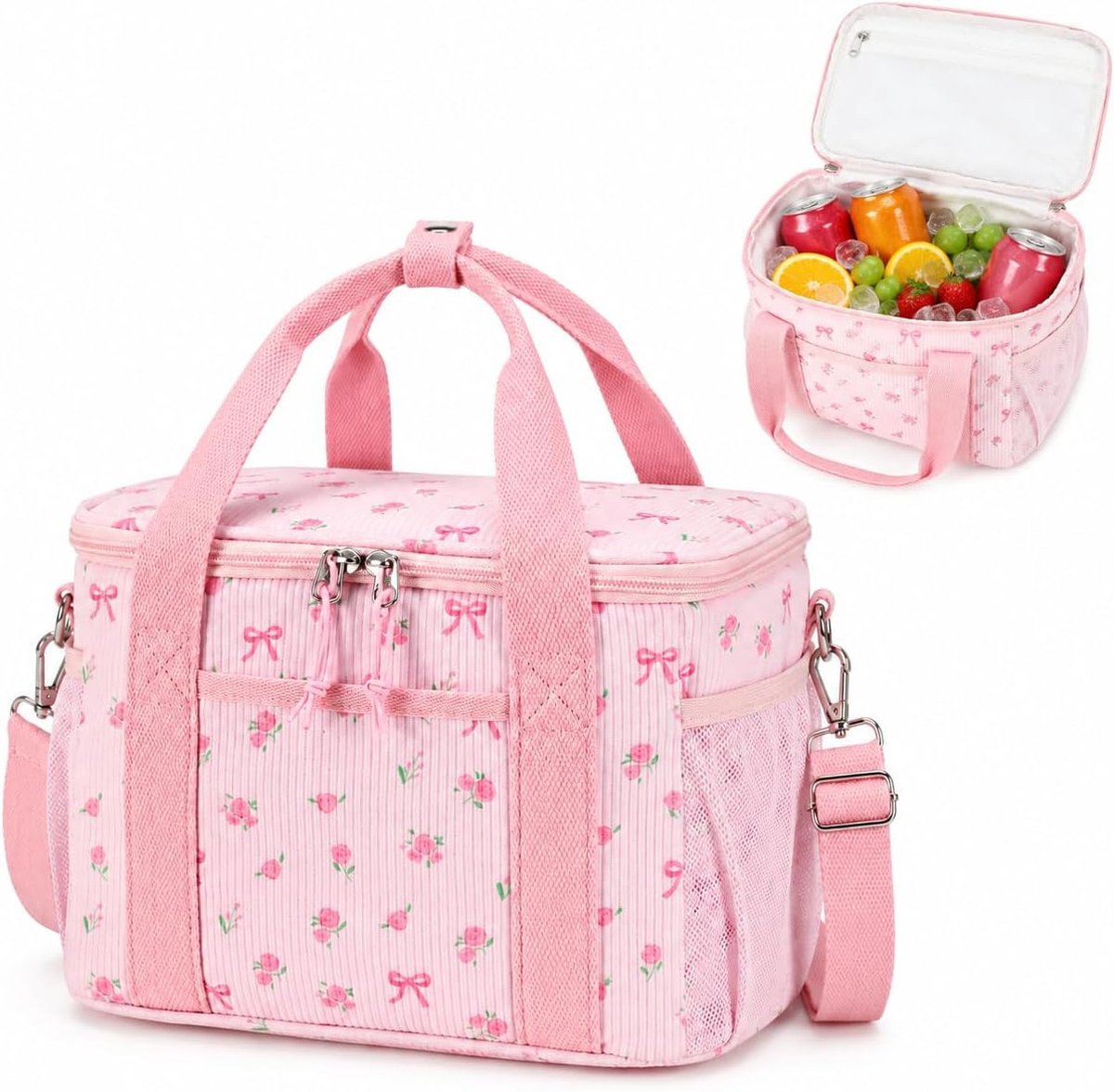 Corduroy Lunchtas voor dames en heren, geïsoleerde lunchbox, lekvrij, zachte koeltas, koeler met verstelbare schouderriem voor eten, bier, strand, werk, kantoor, picknick, reizen