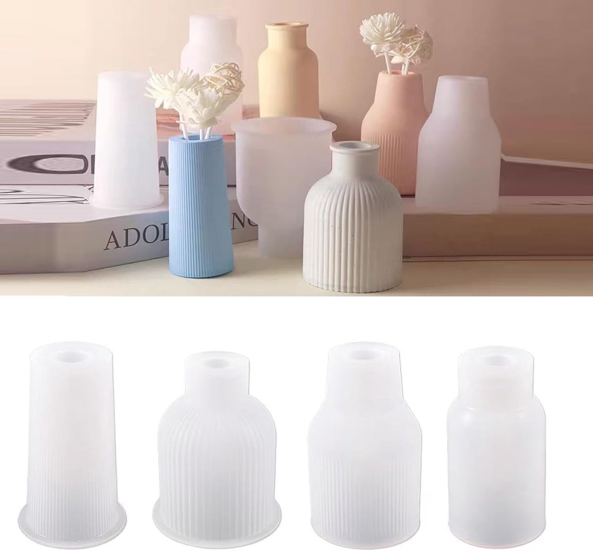 siliconen vormen, 4 stuks epoxyharsvormen, doe-het-zelf bloemenvaas, harsvormen voor vazen, penhouders en decoratieve accessoires