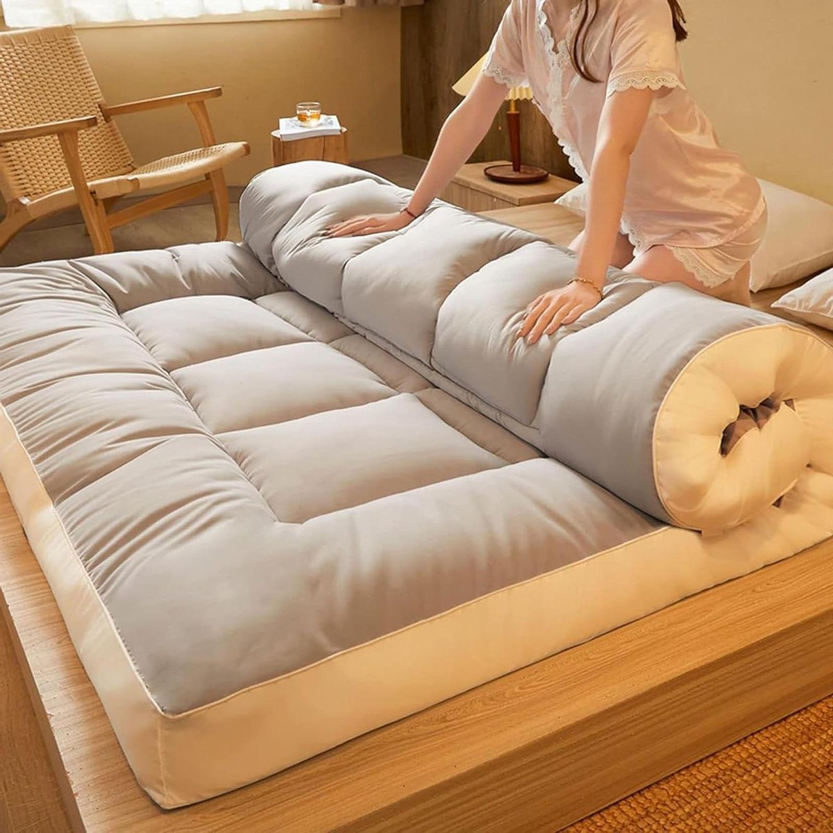 Futon Matras - Japanse Mat - Slapen op Vloer - Ergonomisch Ontwerp - 180x200 cm - Wit