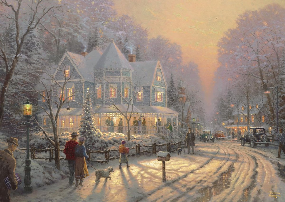 Spiele 58627 Feestelijke Kerstdagen, Thomas Kinkade, puzzel van 1000 stukjes