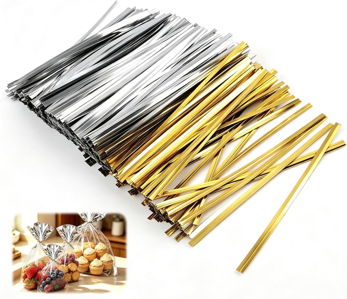 1600 stuks Twist Ties 12 cm, metallic gouden bindbanden met