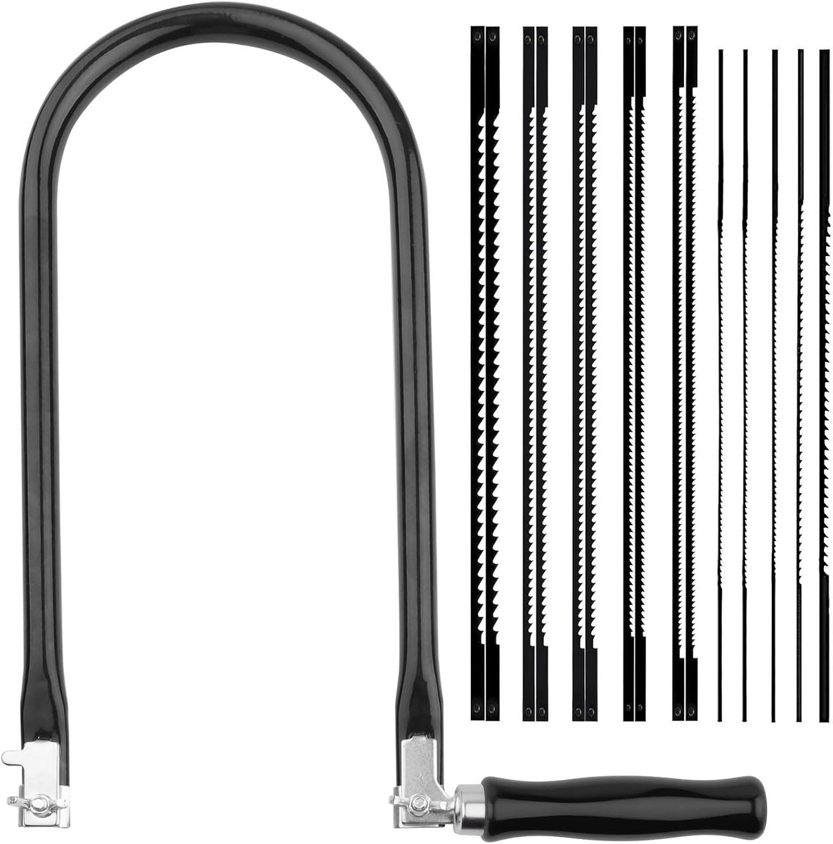 Figuurzagen incl. 15 zaagbladen (4#6#8#10#12#10T14T18T24T32T) en figuurzaagbogen voor metaal en hout met houten handvat, voor bladzagen, gesorteerde zaagbladen, nauwkeurige sneden