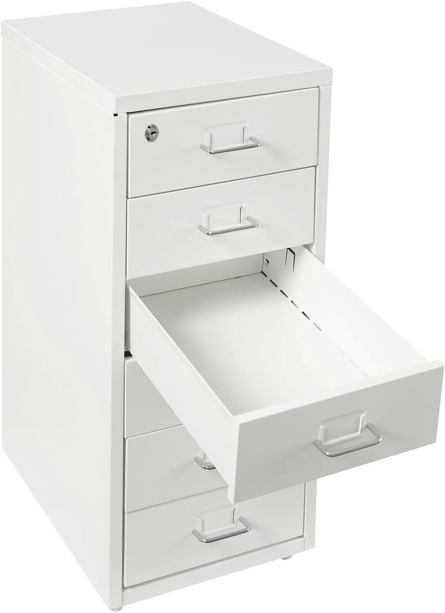 Verticale Archiefkast - Mobiele Opbergkast - Kantoor Organisatie - Afsluitbare Laden - 28 x 41 x 69 cm - Wit