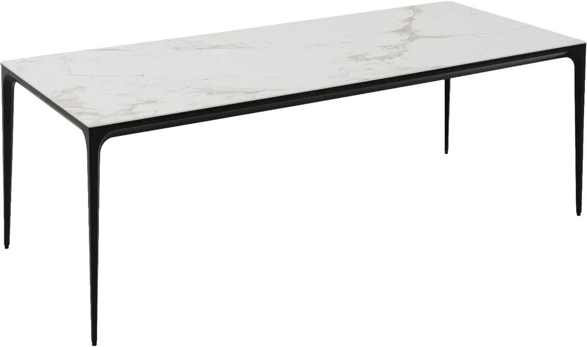 Goossens Eettafel Mundi - 220 x 74 x 100 - keramiek - wit - rechthoekig keramiek wit geaderd