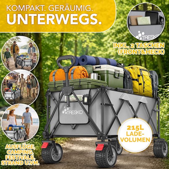 Opvouwbare Bolderkar - Handige Transportwagen - Alles Vervoeren - XXL Laadvolume 215L - Max 150 kg - Grijs van Opvouwbare Bolderkar — afbeelding 5