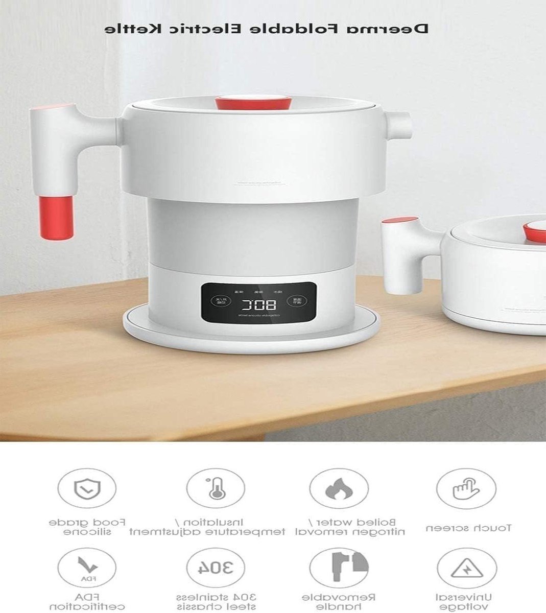 Opvouwbare Elektrische Waterkoker - Reiswaterkoker Camping - Water Verwarmen - Touchscreen Bediening - 600 ml - Wit