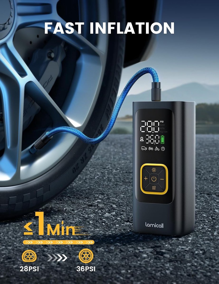 Baiyun Elektrische SUP Pomp 20 PSI Draadloos Oplaadbaar met Auto Stop, 5 Modi, LED-verlichting & 6 Opzetstukken thumbnail 3