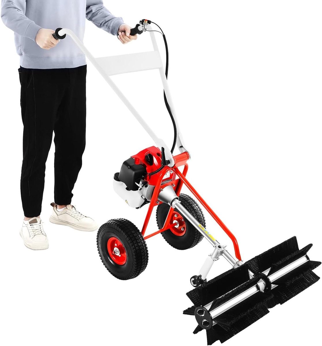Grasveger Benzine - Loopveger Tuin - Opritten Reinigen - Zelfaandrijvend - 60 cm Werkbreedte - Rood Zwart