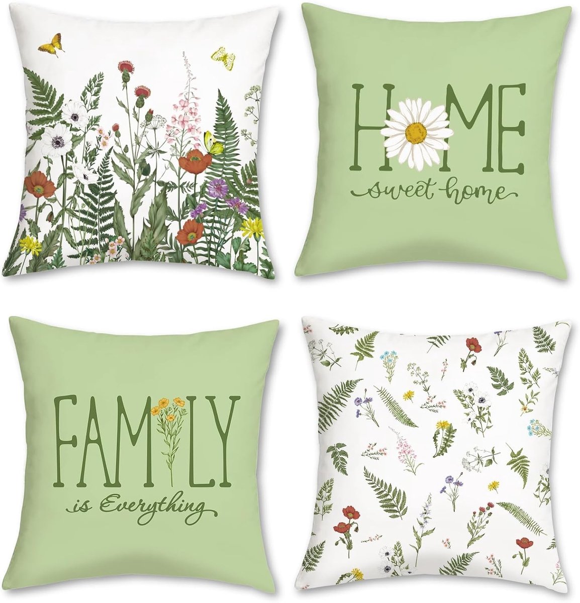 Decoratieve Kussenhoezen 45x45cm met Bloemen, Groene Planten en Vlinders van Velvet voor Sofa en Woonkamer