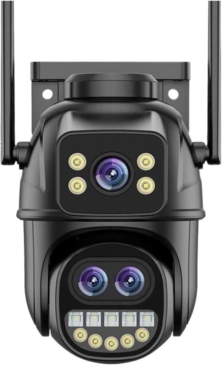 8MP 4K WiFi IP-camera - Beveiligingscamera Buiten - Thuisbewaking - Dubbele Lens Dubbel Scherm - IP66 Waterdicht - Zwart