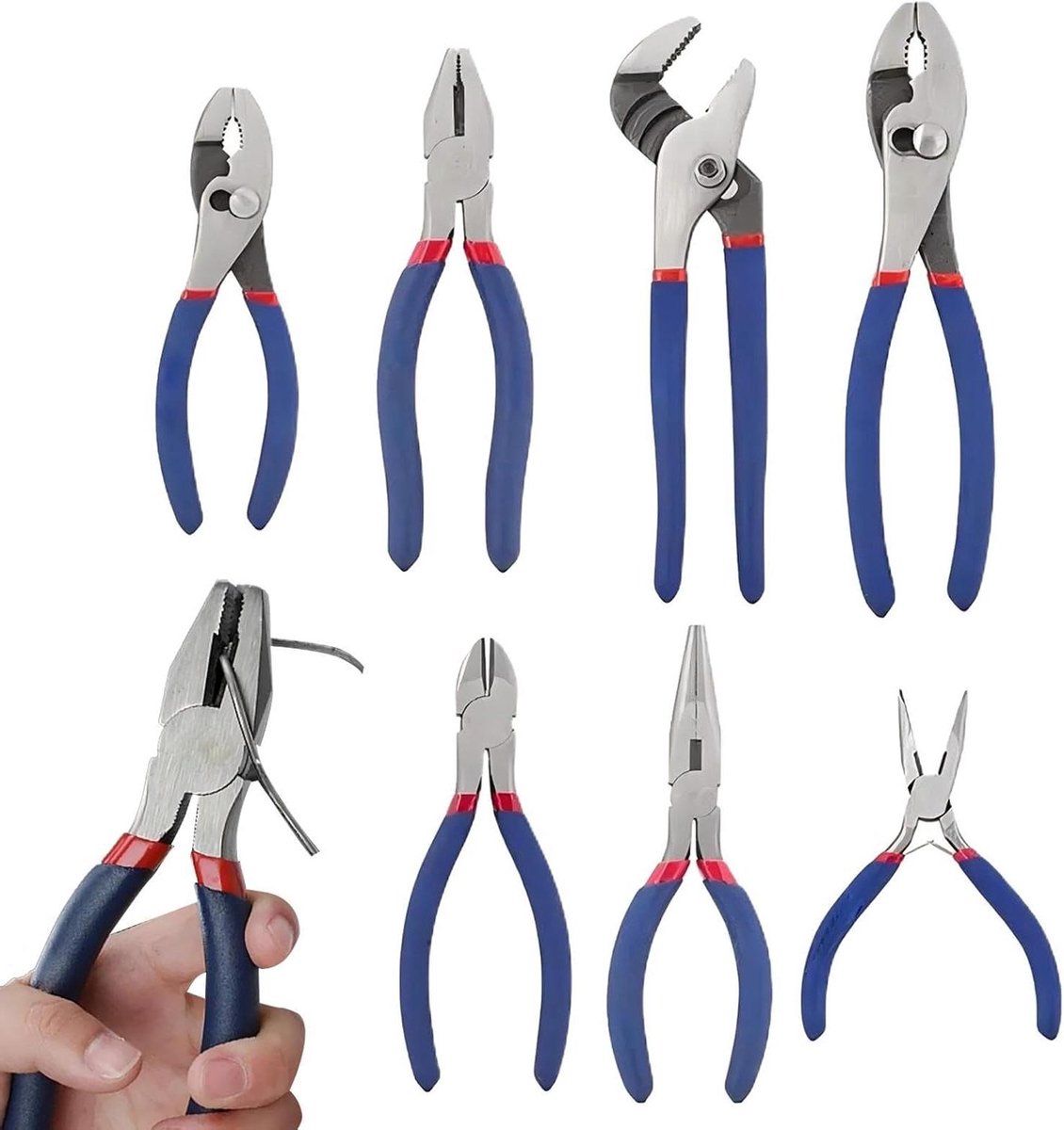 Tangenset 7-delig - Monteursgereedschap Kniptang - Reparaties Uitvoeren - Precisie Tandwielstructuur - 1.1 kg - Grijs