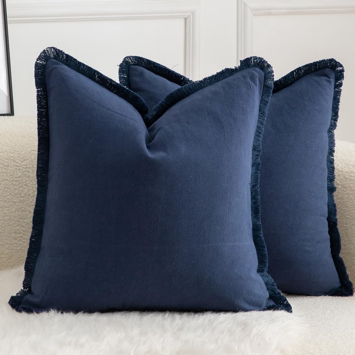 Set van 2 Neutrale Katoenen Kussenhoezen met Franje voor Bohemian en Landelijke Stijl, Cozy Tassels Kussenhoezen voor Sofa en Slaapkamer Decoratie 40 x 40
